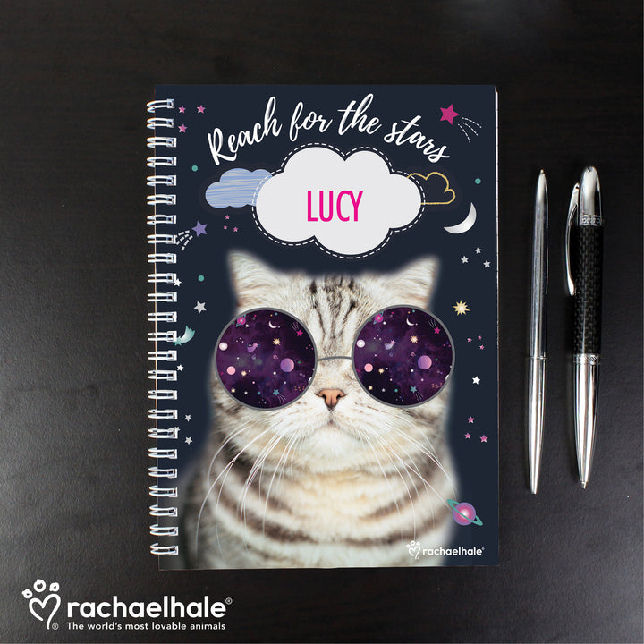 Buy Personalised Rachael Hale Space Cat A5 Notebook at www.giftsfinder.co.uk