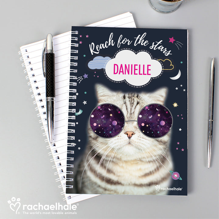 Buy Personalised Rachael Hale Space Cat A5 Notebook at www.giftsfinder.co.uk