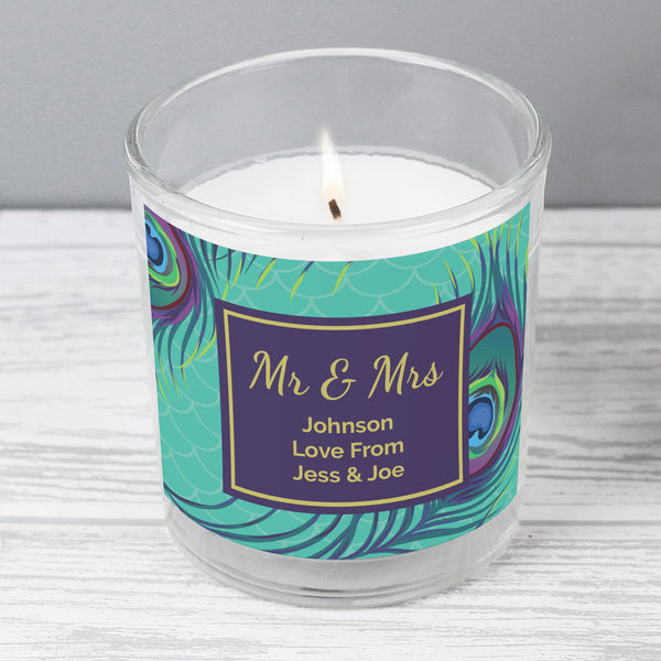 Buy Personalised Peacock Scented Jar Candle at www.giftsfinder.co.uk