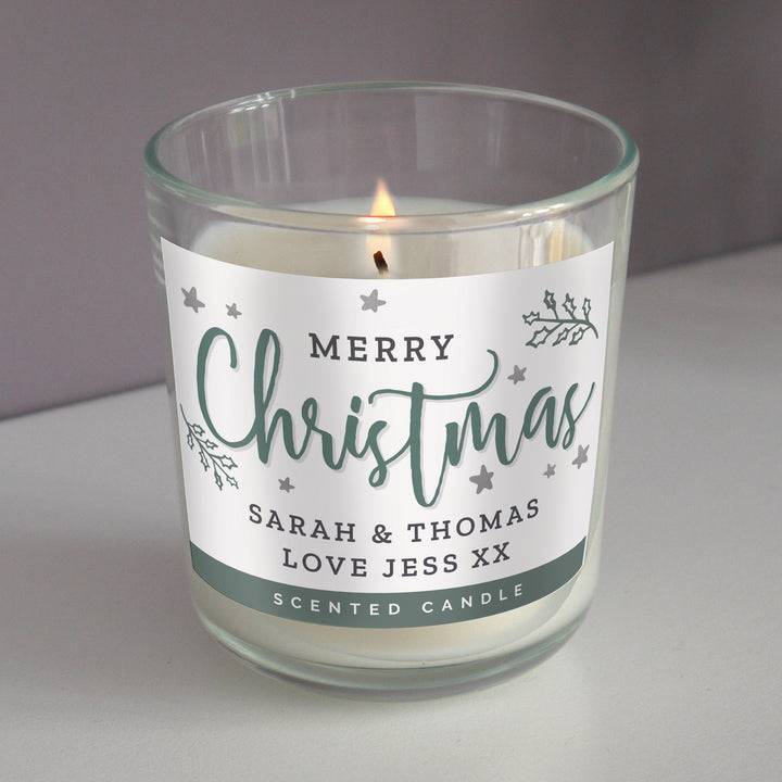 Buy Personalised Merry Christmas Scented Jar Candle available now at www.giftsfinder.co.uk