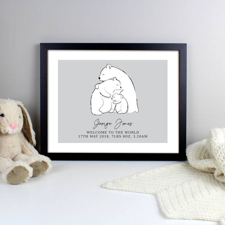 Buy Personalised Polar Bear Family Black Framed Print at www.giftsfinder.co.uk