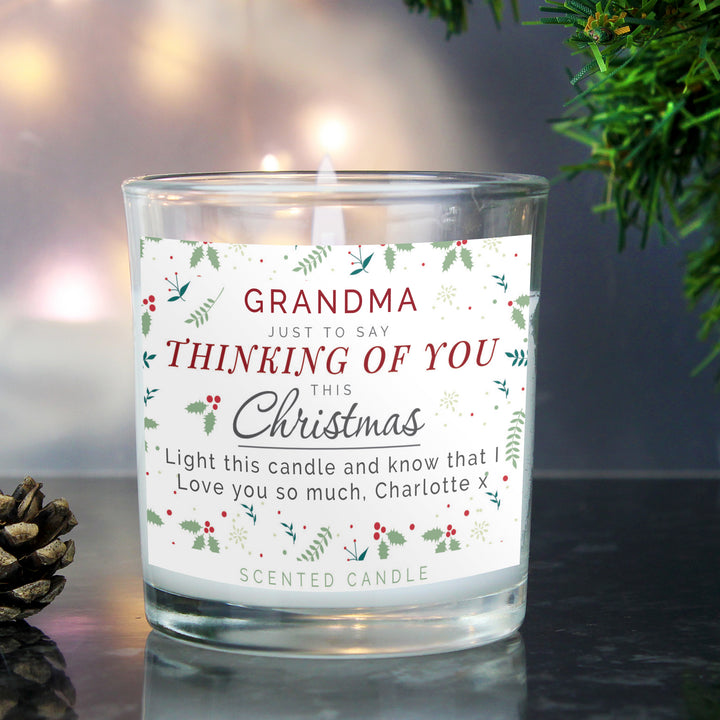 Buy Personalised Thinking of You Christmas Scented Jar Candle at www.giftsfinder.co.uk