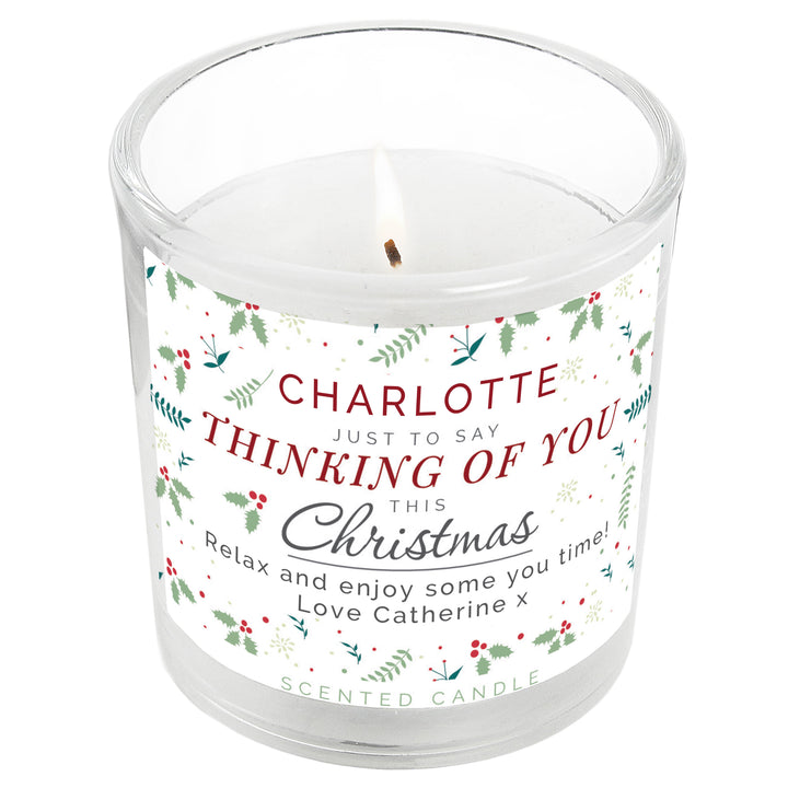 Buy Personalised Thinking of You Christmas Scented Jar Candle at www.giftsfinder.co.uk