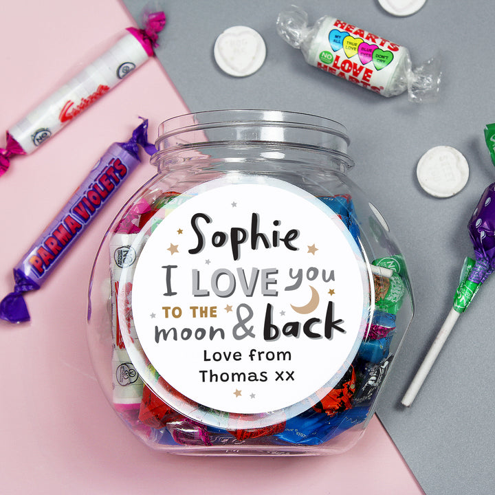 Buy Personalised To the Moon and Back Sweet Jar at www.giftsfinder.co.uk