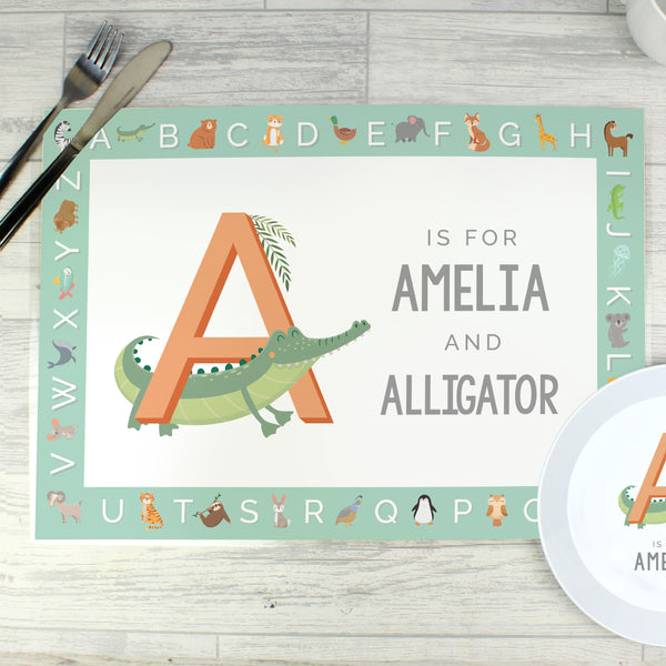 Buy Personalised Animal Alphabet Placemat available now at www.giftsfinder.co.uk