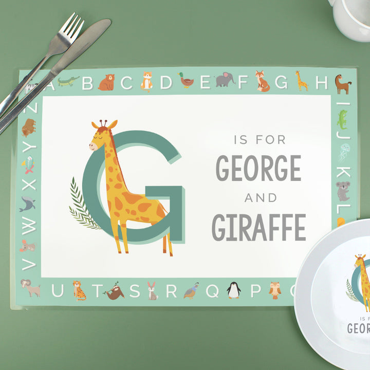 Buy Personalised Animal Alphabet Placemat available now at www.giftsfinder.co.uk