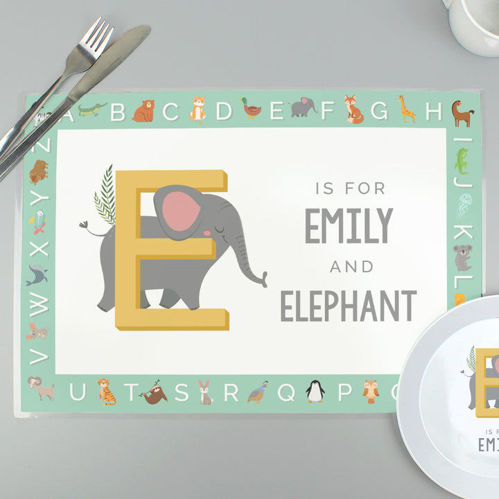 Buy Personalised Animal Alphabet Placemat available now at www.giftsfinder.co.uk