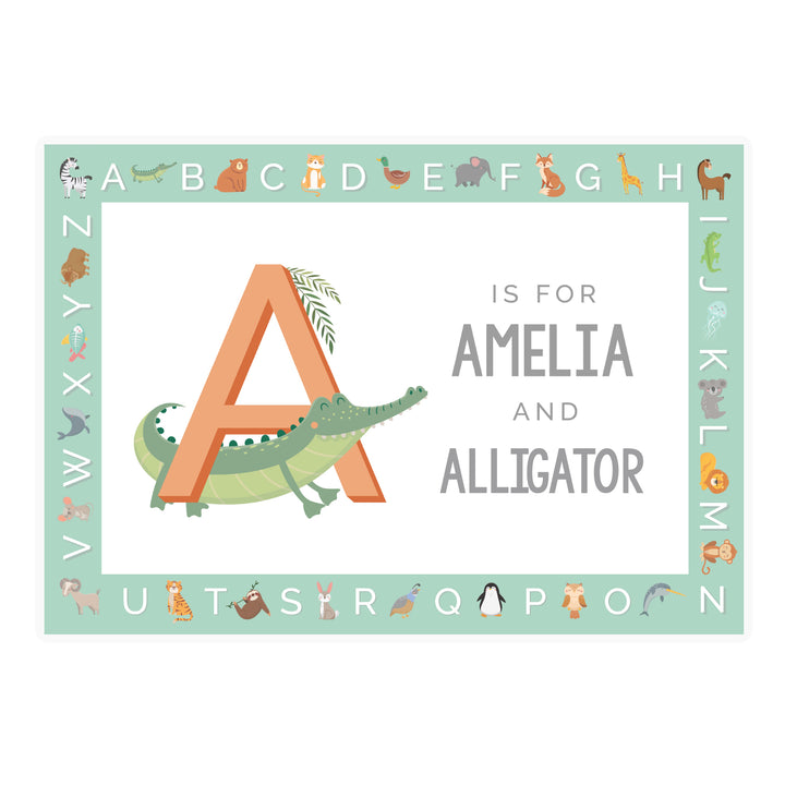 Buy Personalised Animal Alphabet Placemat available now at www.giftsfinder.co.uk