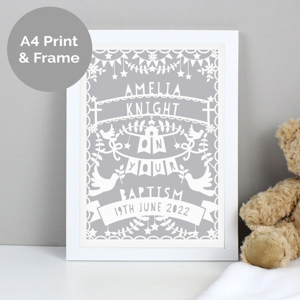 Buy Personalised Grey Papercut Style A4 White Framed Print at www.giftsfinder.co.uk