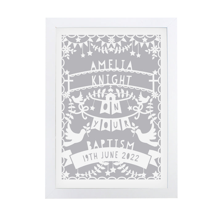 Buy Personalised Grey Papercut Style A4 White Framed Print at www.giftsfinder.co.uk