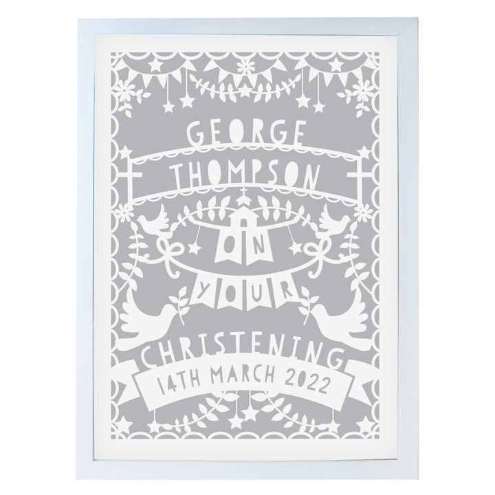 Buy Personalised Grey Papercut Style A3 White Framed Print at www.giftsfinder.co.uk