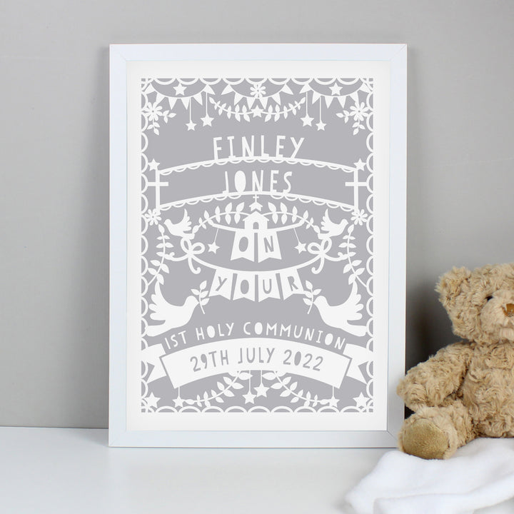 Buy Personalised Grey Papercut Style A3 White Framed Print at www.giftsfinder.co.uk