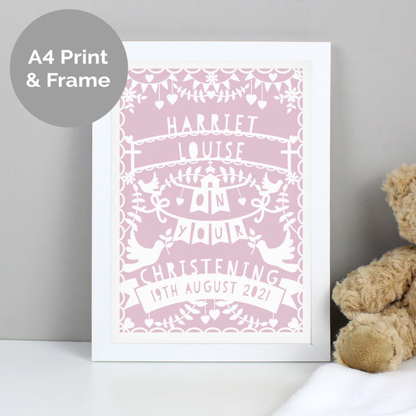 Buy Personalised Pink Papercut Style A4 White Framed Print at www.giftsfinder.co.uk