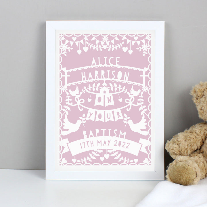 Buy Personalised Pink Papercut Style A4 White Framed Print at www.giftsfinder.co.uk