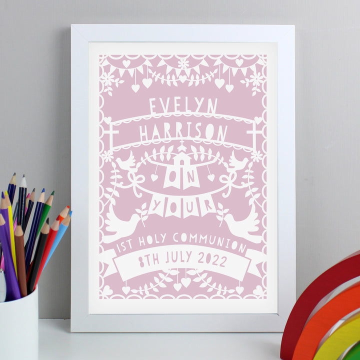 Buy Personalised Pink Papercut Style A4 White Framed Print at www.giftsfinder.co.uk