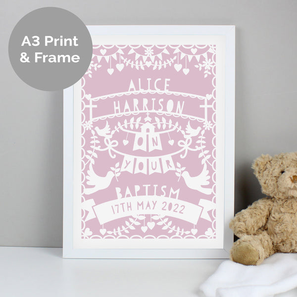 Buy Personalised Pink Papercut Style A3 White Framed Print at www.giftsfinder.co.uk