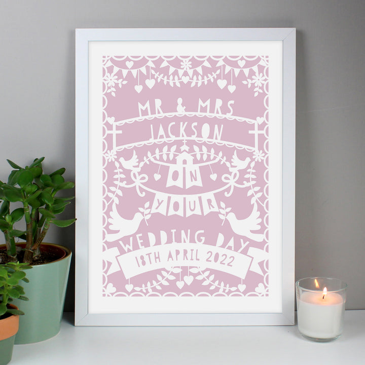 Buy Personalised Pink Papercut Style A3 White Framed Print at www.giftsfinder.co.uk