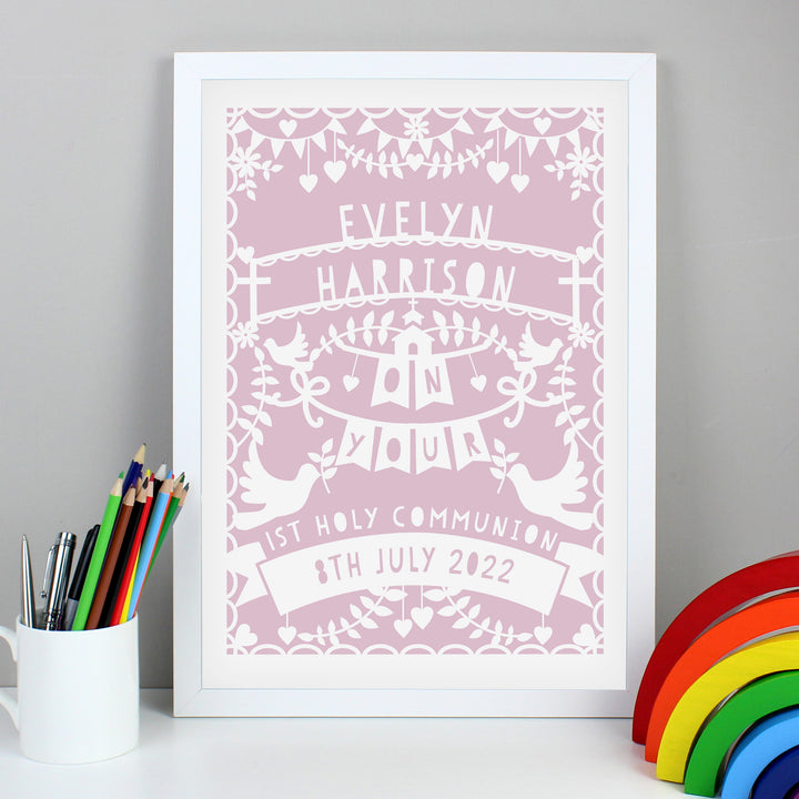 Buy Personalised Pink Papercut Style A3 White Framed Print at www.giftsfinder.co.uk