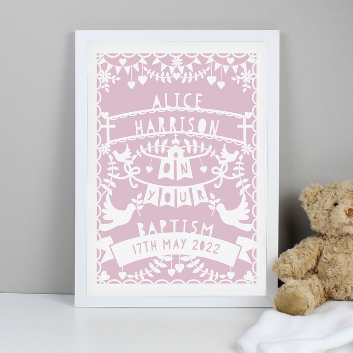 Buy Personalised Pink Papercut Style A3 White Framed Print at www.giftsfinder.co.uk