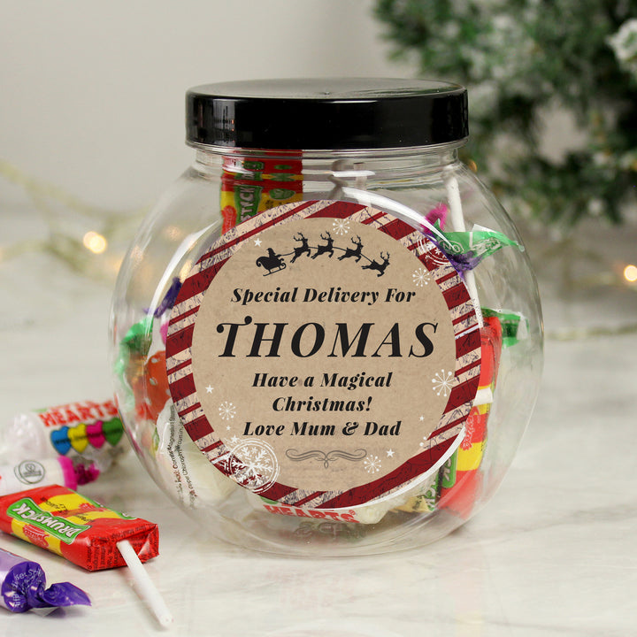 Personalised Special Delivery Sweet Jar in gift category Personalised Sweet Jars