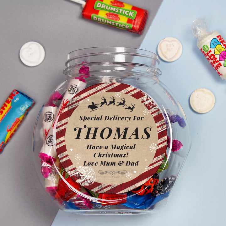 Personalised Special Delivery Sweet Jar in gift category Personalised Sweet Jars