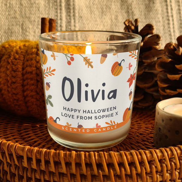 Buy Personalised Pumpkin Scented Jar Candle at www.giftsfinder.co.uk