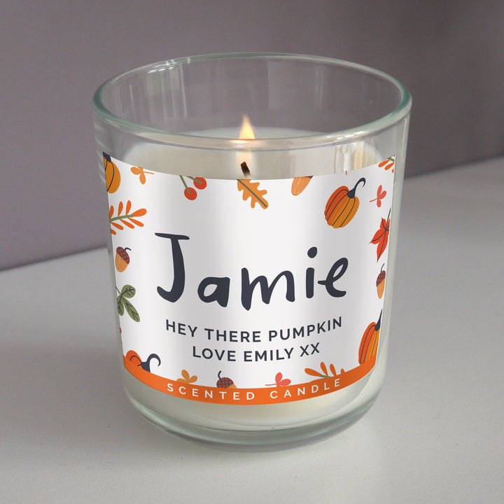 Buy Personalised Pumpkin Scented Jar Candle at www.giftsfinder.co.uk