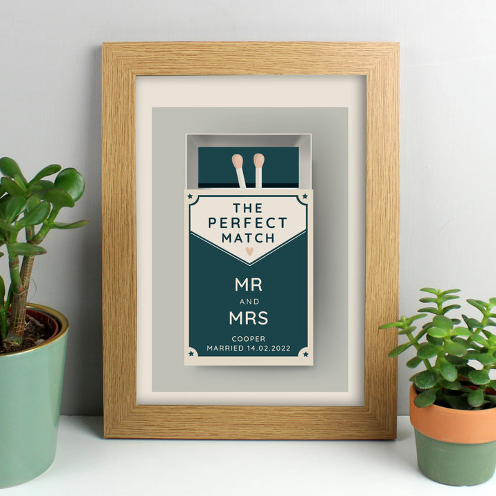 Personalised The Perfect Match A4 Oak Framed Print in gift category Personalised Framed Prints