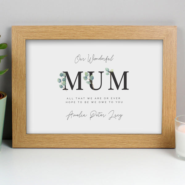 Buy Personalised Botanical Mum A4 Oak Framed Print available now at www.giftsfinder.co.uk