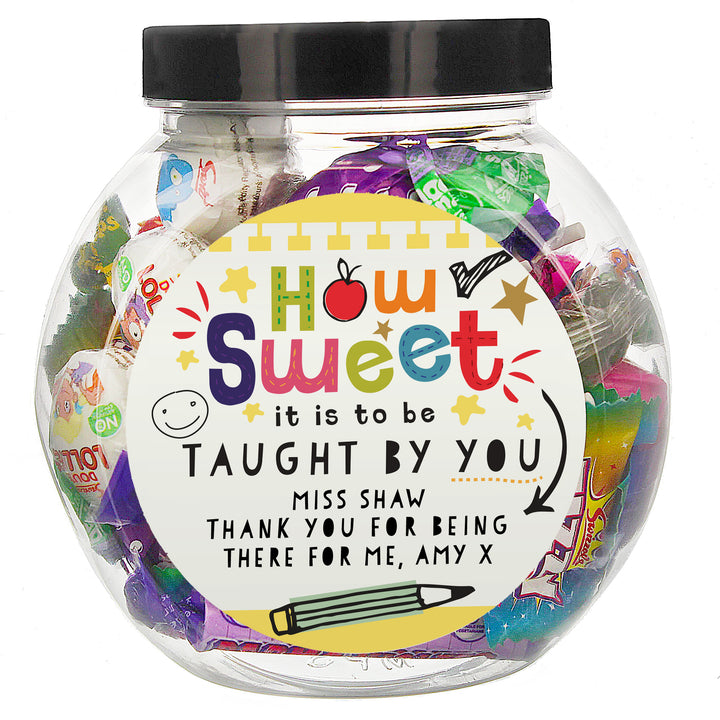 Personalised Shape Little Minds Sweet Jar in gift category Personalised Teacher Gifts