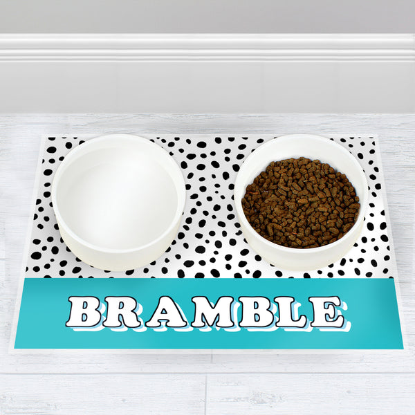 Buy Personalised Blue Spots Dog Placemat available now at www.giftsfinder.co.uk