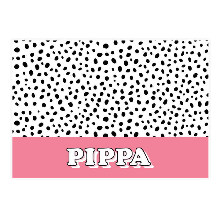 Buy Personalised Pink Spots Dog Placemat at www.giftsfinder.co.uk