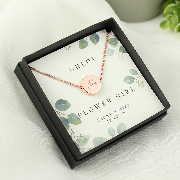 Buy Personalised Bridesmaid Or Flowergirl Rose Gold Tone Necklace & Gift Box available now at www.giftsfinder.co.uk