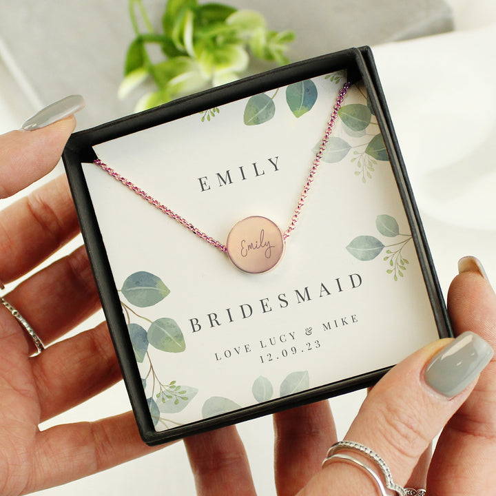 Buy Personalised Bridesmaid Or Flowergirl Rose Gold Tone Necklace & Gift Box available now at www.giftsfinder.co.uk