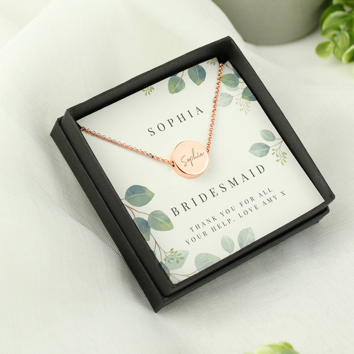 Buy Personalised Bridesmaid Or Flowergirl Rose Gold Tone Necklace & Gift Box available now at www.giftsfinder.co.uk