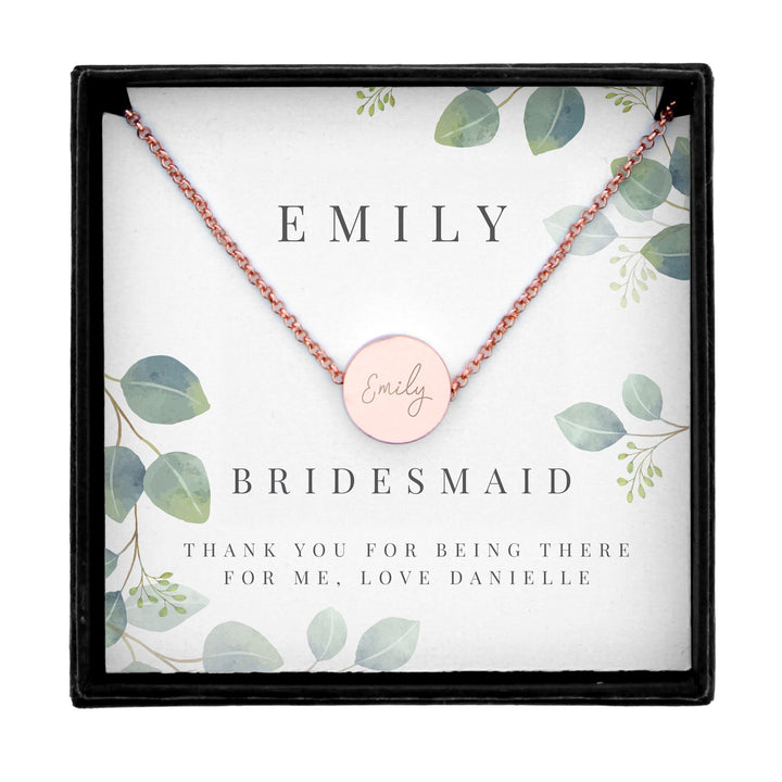 Buy Personalised Bridesmaid Or Flowergirl Rose Gold Tone Necklace & Gift Box available now at www.giftsfinder.co.uk