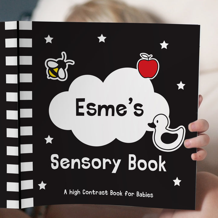 Buy Personalised High Contrast Black and White Baby Book available now at www.giftsfinder.co.uk