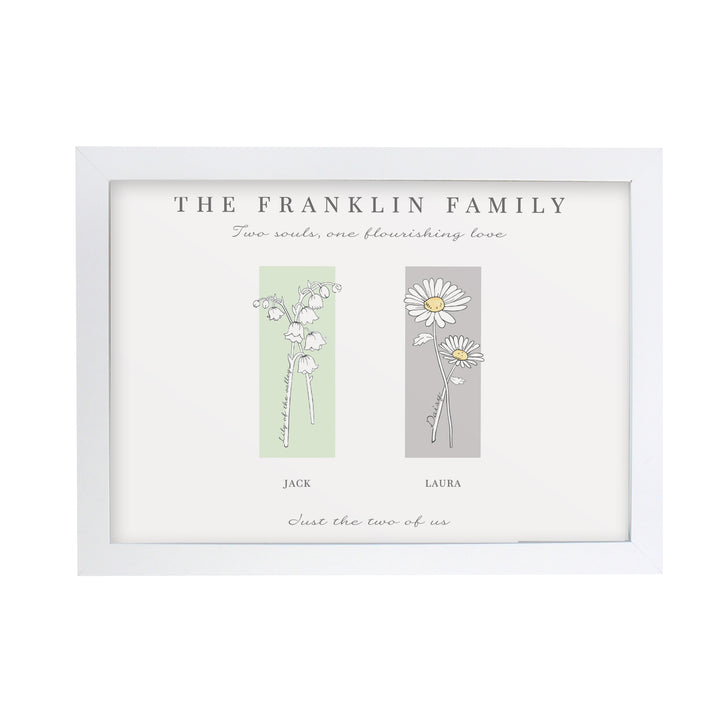 Buy Personalised Flower of the Month Family A4 Framed Print available now at www.giftsfinder.co.uk