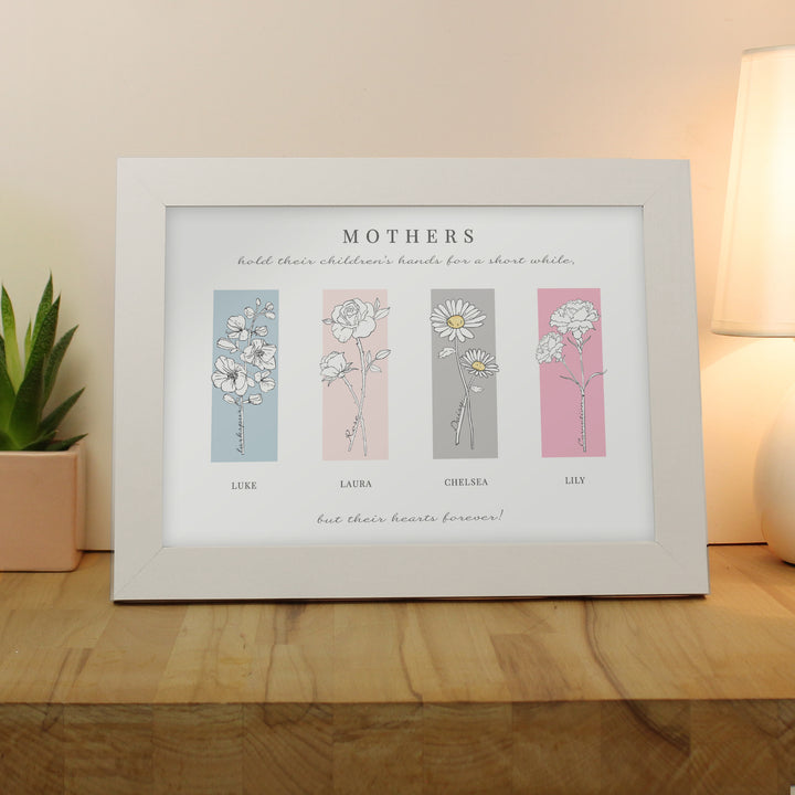 Buy Personalised Flower of the Month Family A4 Framed Print available now at www.giftsfinder.co.uk