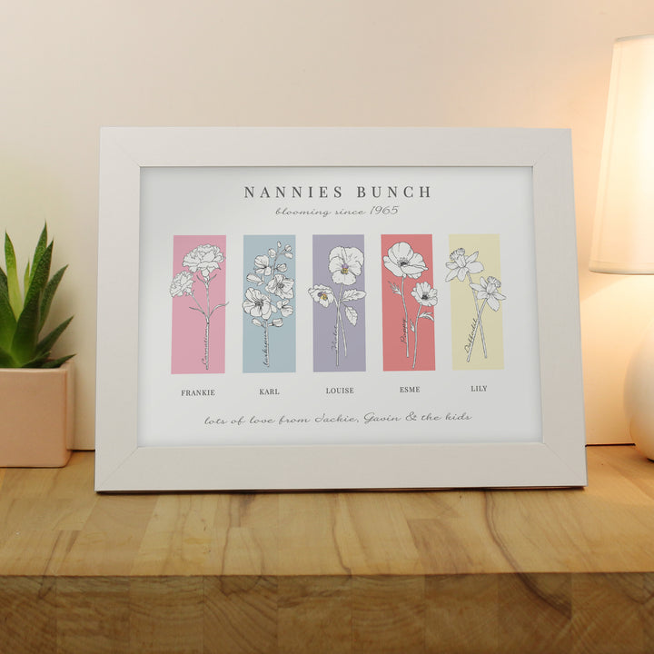 Buy Personalised Flower of the Month Family A4 Framed Print available now at www.giftsfinder.co.uk