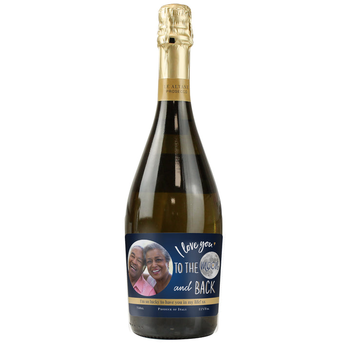 Buy Personalised Moon & Back Photo Upload Prosecco available now at www.giftsfinder.co.uk