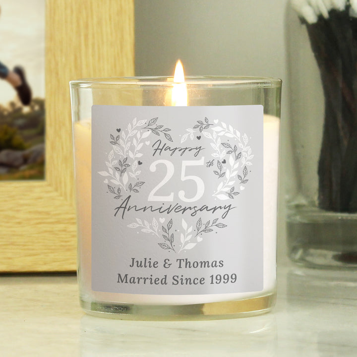 Buy Personalised 25th Silver Wedding Anniversary Candle Jar available now at www.giftsfinder.co.uk