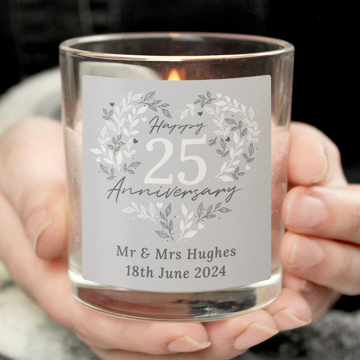 Buy Personalised 25th Silver Wedding Anniversary Candle Jar available now at www.giftsfinder.co.uk