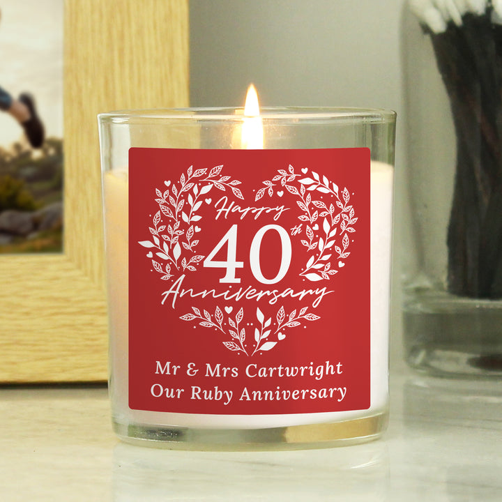 Buy Personalised 40th Ruby Wedding Anniversary Candle Jar available now at www.giftsfinder.co.uk