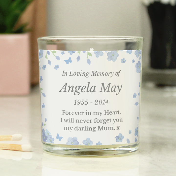 Buy Personalised Memorial Forget Me Not Candle Jar available now at www.giftsfinder.co.uk