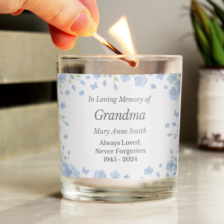 Buy Personalised Memorial Forget Me Not Candle Jar available now at www.giftsfinder.co.uk