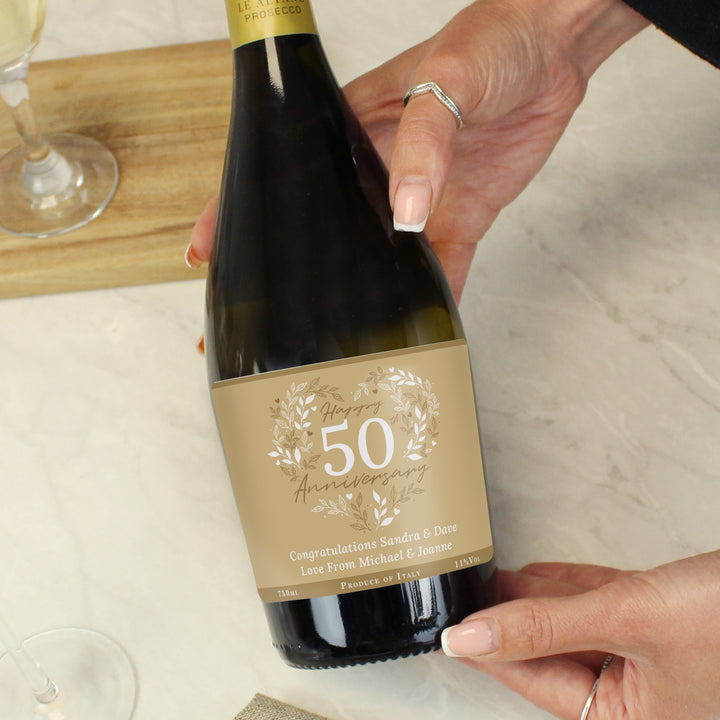 Buy Personalised 50th Golden Wedding Anniversary Prosecco available now at www.giftsfinder.co.uk