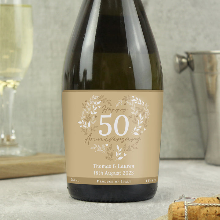 Buy Personalised 50th Golden Wedding Anniversary Prosecco available now at www.giftsfinder.co.uk