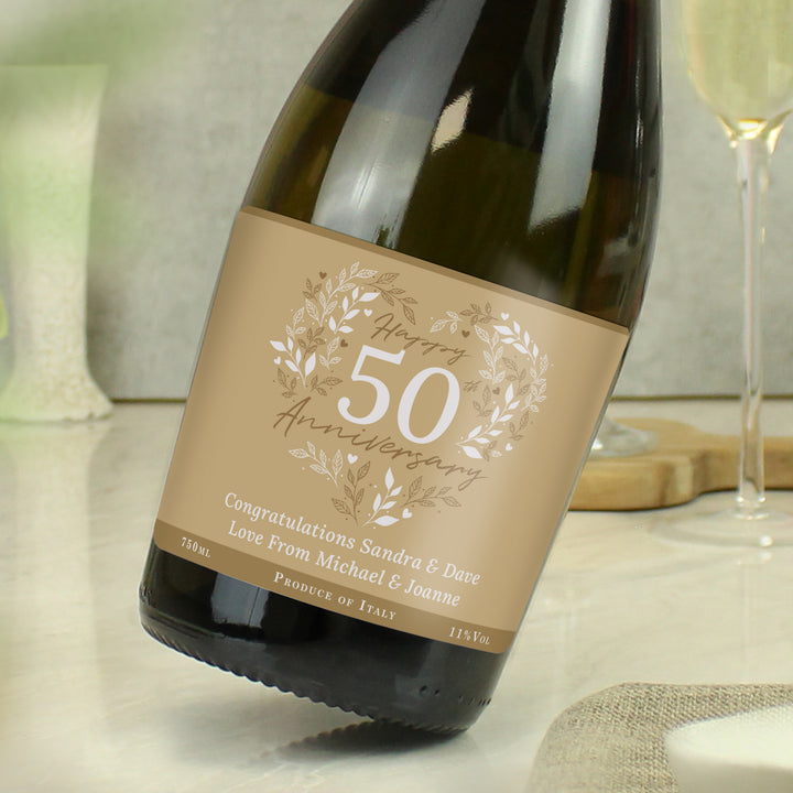 Buy Personalised 50th Golden Wedding Anniversary Prosecco available now at www.giftsfinder.co.uk