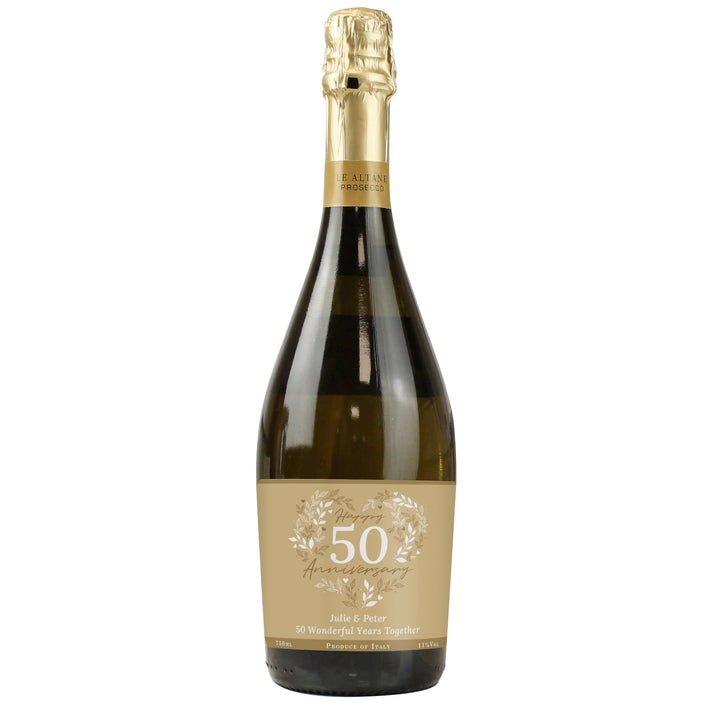 Buy Personalised 50th Golden Wedding Anniversary Prosecco available now at www.giftsfinder.co.uk